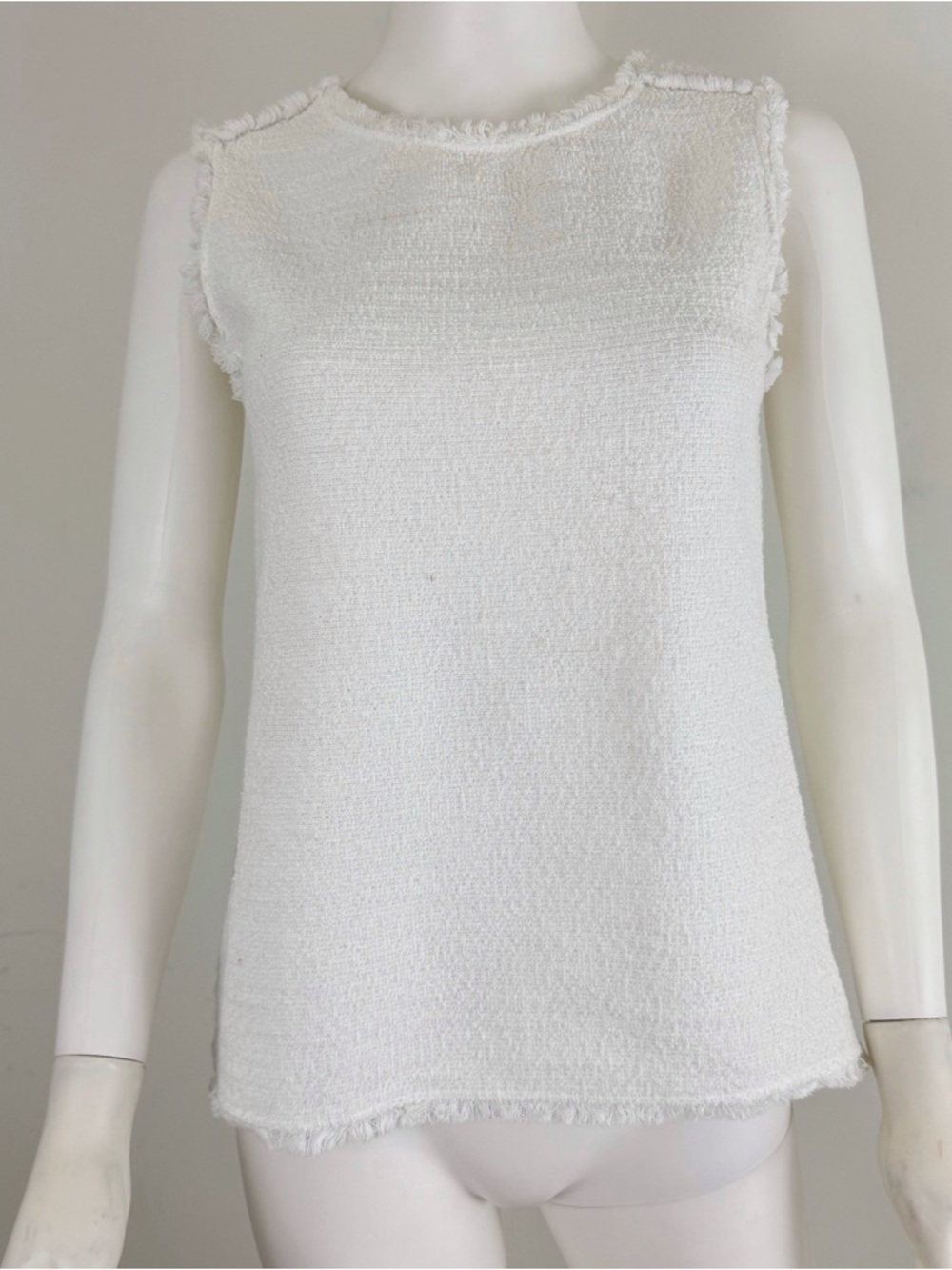 Banana Republic White Frayed Bouclé Sleeveless Tank